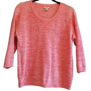 J.Crew Women's Pink Cotton Blend Marled Knit Sweater 3/4 Sleeve Crew Neck Size S